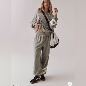 Free People all star logo pants grey white combo